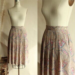 Vintage 1990s Skirt with Pocket, Koret Blue And Pink Paisley Floral Print Size 8